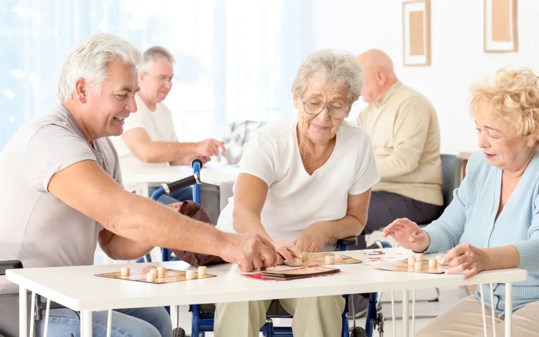 Group of elderly people playing memory games for seniors